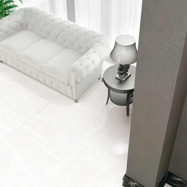 Mainstream White Marble Look Porcelain Tiles in a room setting