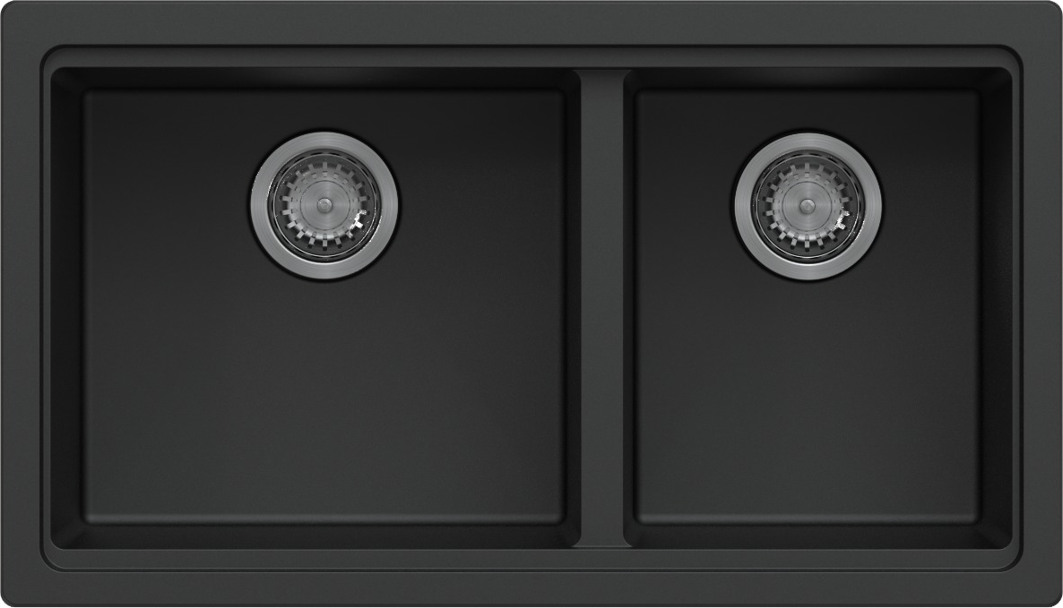 Navona Carysil Maple 6040 Double Bowl Granite Sink 786 x 446 x 200mm Deep Black