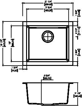 Navona Carysil Maple N100 Single Bowl Granite Sink 540 x 473 x 241mm technical drawing