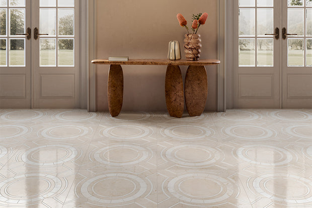 Marfil Art Decor Tile Creta Marble Look Porcelain Tiles in a room setting