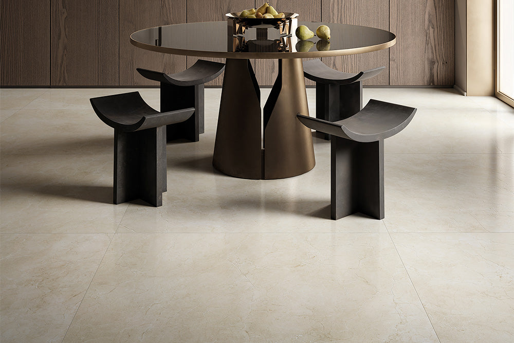 Marfil Art Malfi Marble Look Porcelain Tiles in a room setting