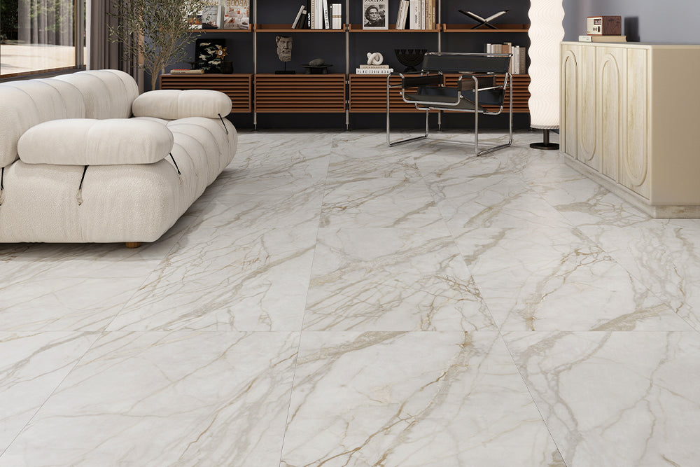 Marine Nature Stone Look Porcelain Tiles in a room setting