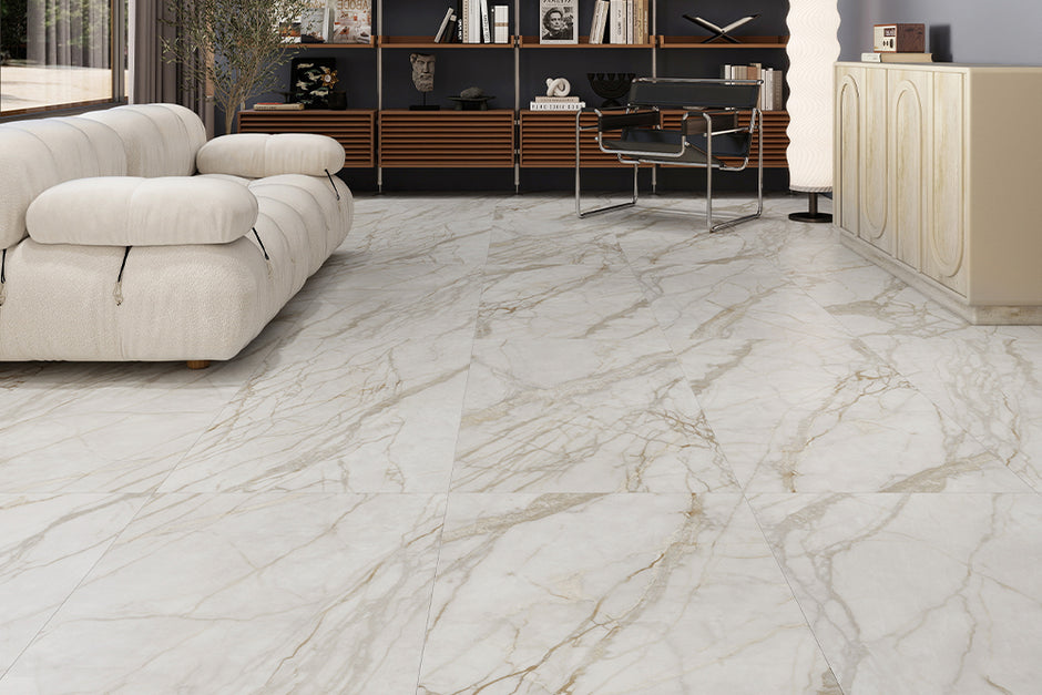 Marine Nature Stone Look Porcelain Tiles in a room setting