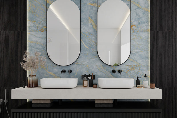 Marine Ocean Stone Look Porcelain Tiles in a room setting