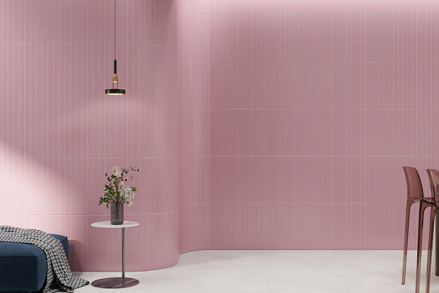 Mido Mauve Glossy Subway Tiles in a room setting