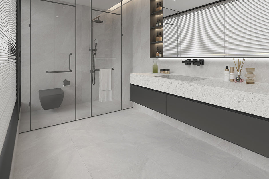 MayaStone Pearl Porcelain Tiles in a room setting