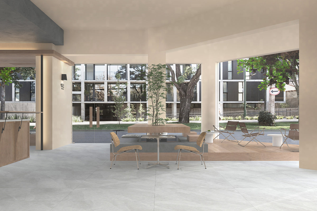 MayaStone Pearl Porcelain Tiles in a room setting