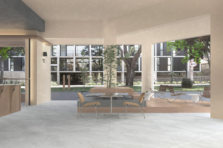 MayaStone Pearl Porcelain Tiles in a room setting