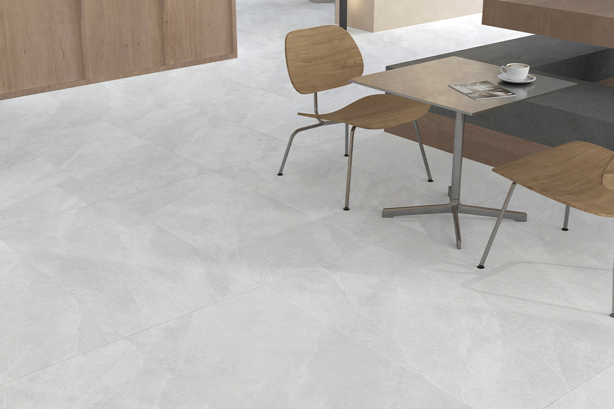 MayaStone Pearl Porcelain Tiles in a room setting