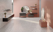 Medley White Terrazzo Look Porcelain Tiles in a room setting