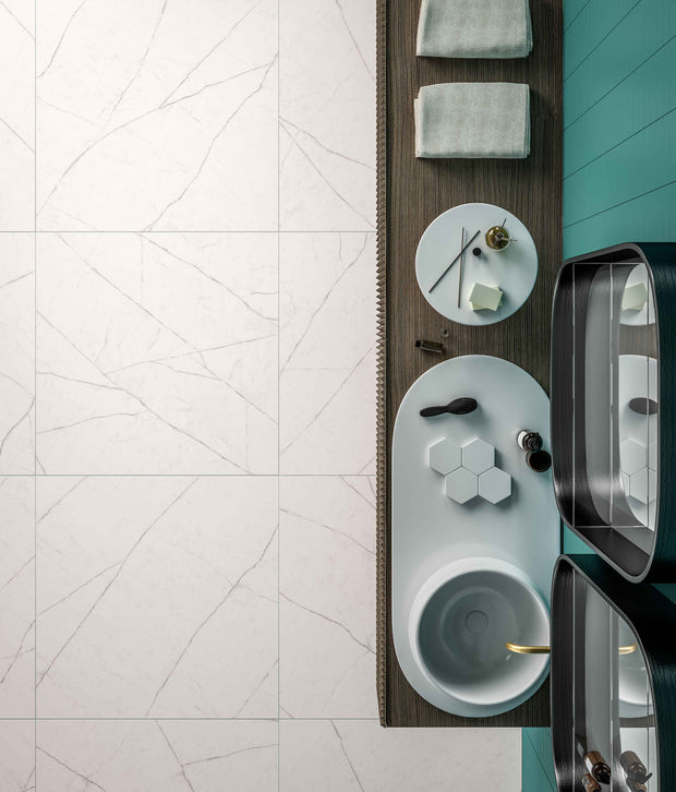 Florence Michelangelo Marble Look Porcelain Tiles in a room setting