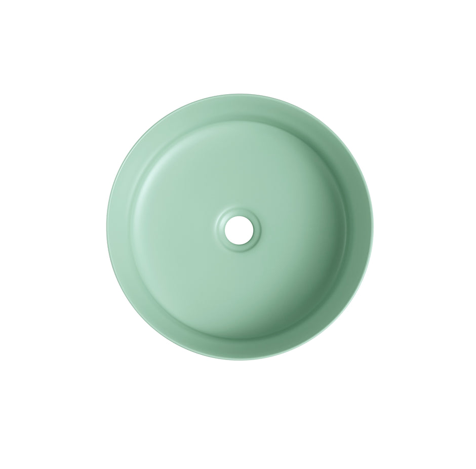 Navona Round Above Counter Ceramic Basin 360 x 360 x 120mm Matte Green
