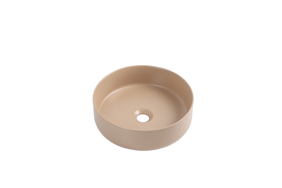 Navona Round Above Counter Ceramic Basin 360 x 360 x 120mm Matte Khaki