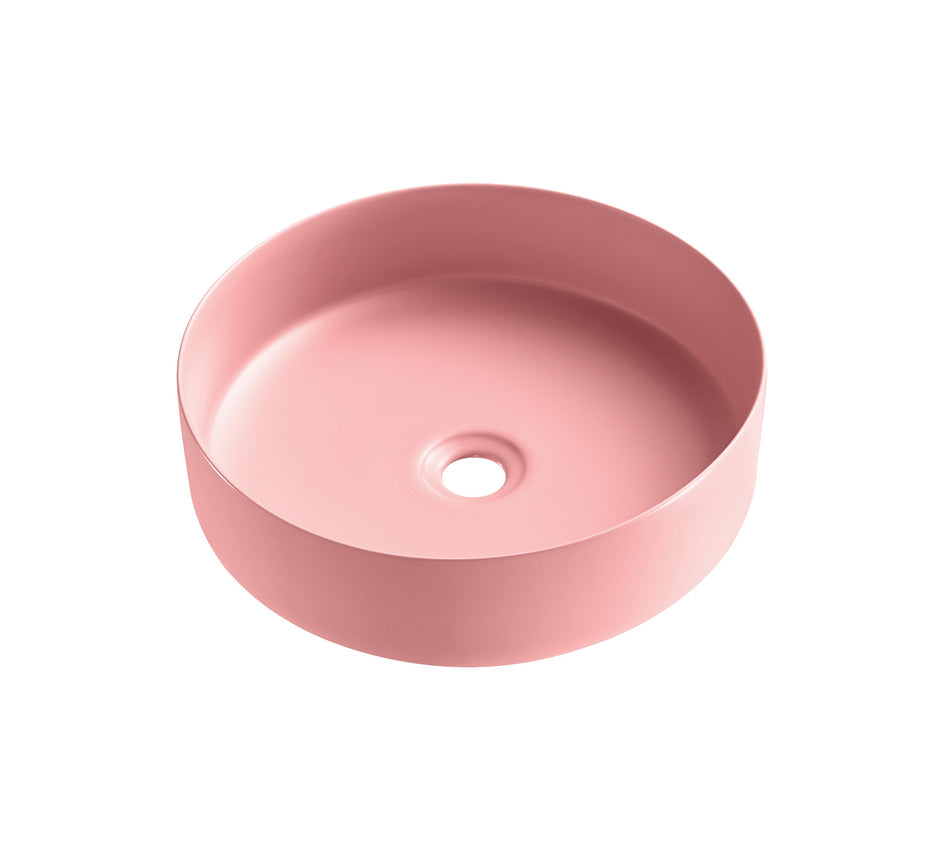 Navona Round Above Counter Ceramic Basin 360 x 360 x 120mm Matte Pink