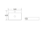 Navona Rectangle Above Counter Ceramic Basin 520 x 420 x 155mm technical drawing
