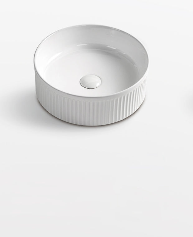 Navona Round Fluted Above Counter Ceramic Basin 370 x 370 x 130mm
