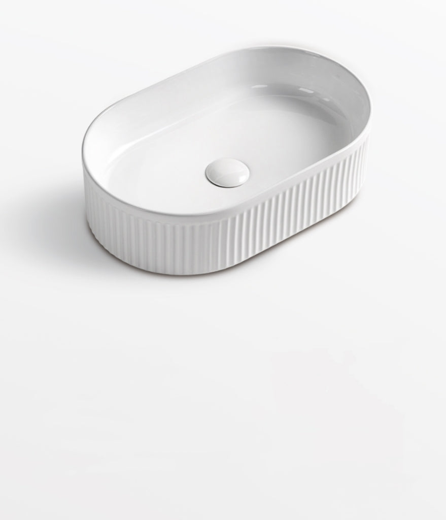 Navona Oval Fluted Above Counter Ceramic Basin 490 x 310 x 130mm