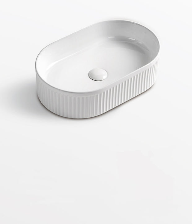 Navona Oval Fluted Above Counter Ceramic Basin 490 x 310 x 130mm