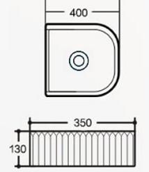 Navona Arch Fluted Above Counter Ceramic Basin 400 x 350 x 130mm technical drawing