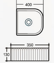 Navona Arch Fluted Above Counter Ceramic Basin 400 x 350 x 130mm technical drawing