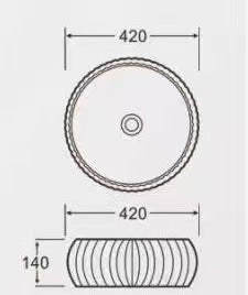Navona Round Fluted Above Counter Ceramic Basin 420 x 420 x 140mm technical drawing