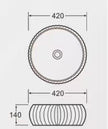 Navona Round Fluted Above Counter Ceramic Basin 420 x 420 x 140mm technical drawing