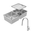 Lago Double Bowl Sink Package with 304 Gooseneck Pull Out Kitchen Mixer