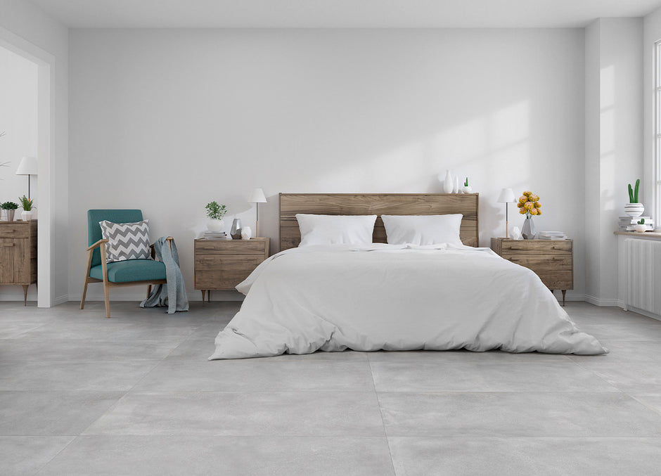 Nordic Grey Stone Porcelain Tiles in a room setting