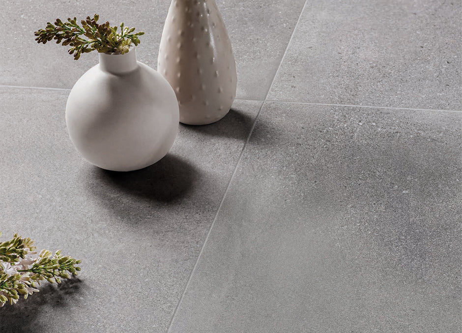 Nordic Grey Stone Porcelain Tiles in a room setting
