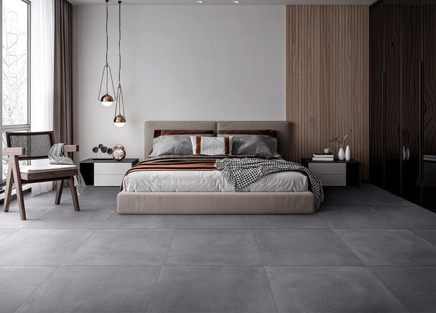 Nordic Smoke Stone Porcelain Tiles in a room setting
