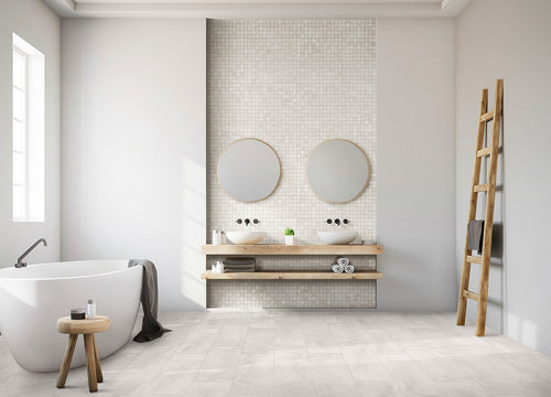 Nordic White Stone Porcelain Tiles in a room setting