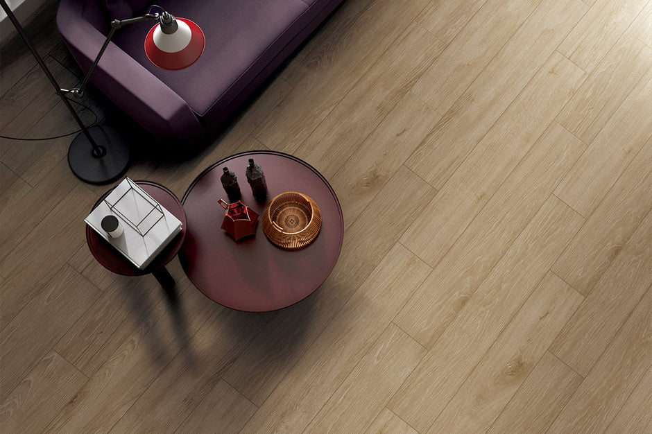Oakland Amber Timber Look Porcelain Tiles in a room setting