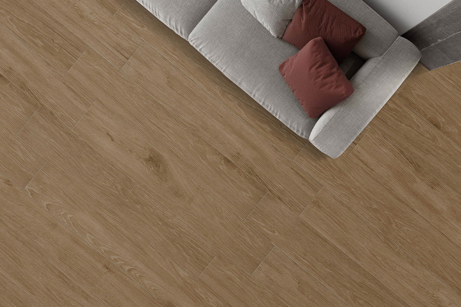 Oakland Amber Timber Look Porcelain Tiles in a room setting