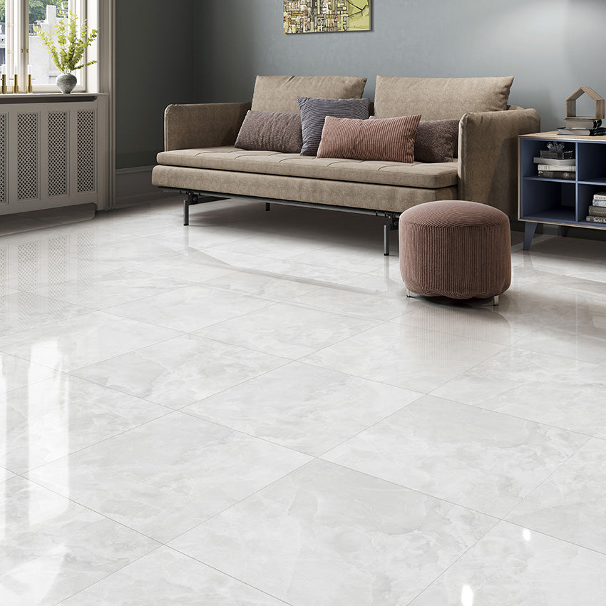 Onyx Ice Porcelain Tiles in a room setting