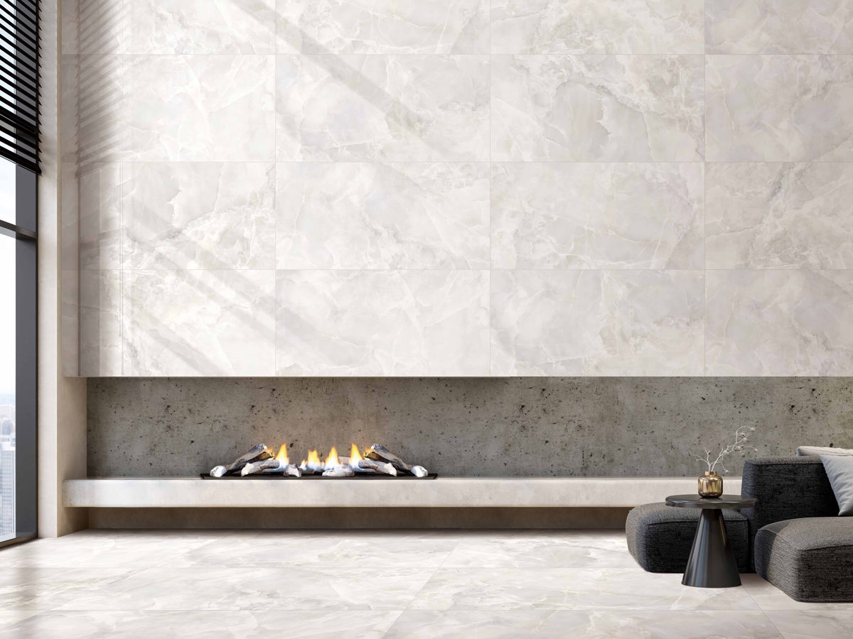 Onyx Citrine Porcelain Tiles in a room setting