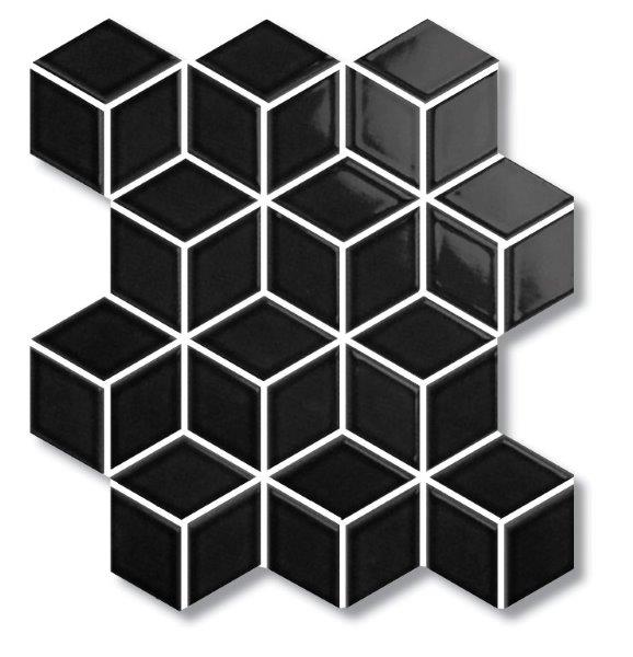 Cottage Black Diamond Cube Gloss Porcelain Mosaic tile