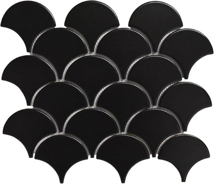 Cottage Black Fan Shape Porcelain Mosaic tile