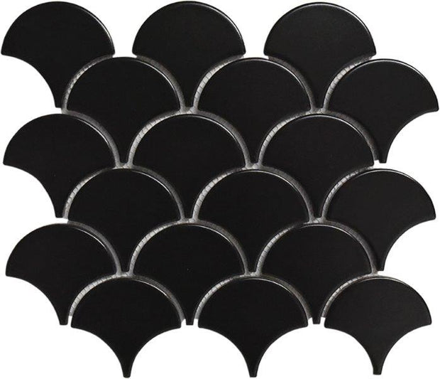 Cottage Black Fan Shape Gloss Porcelain Mosaic tile