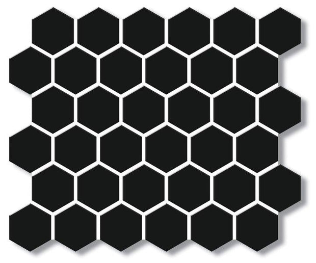 Cottage Black Hexagon Gloss Porcelain Mosaic tile