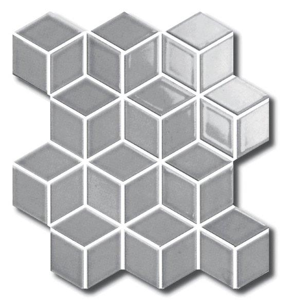 Cottage Grey Diamond Cube Gloss Porcelain Mosaic tile
