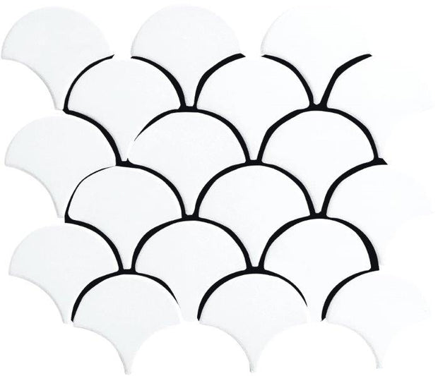 Cottage White Fan Shape Gloss Porcelain Mosaic tile