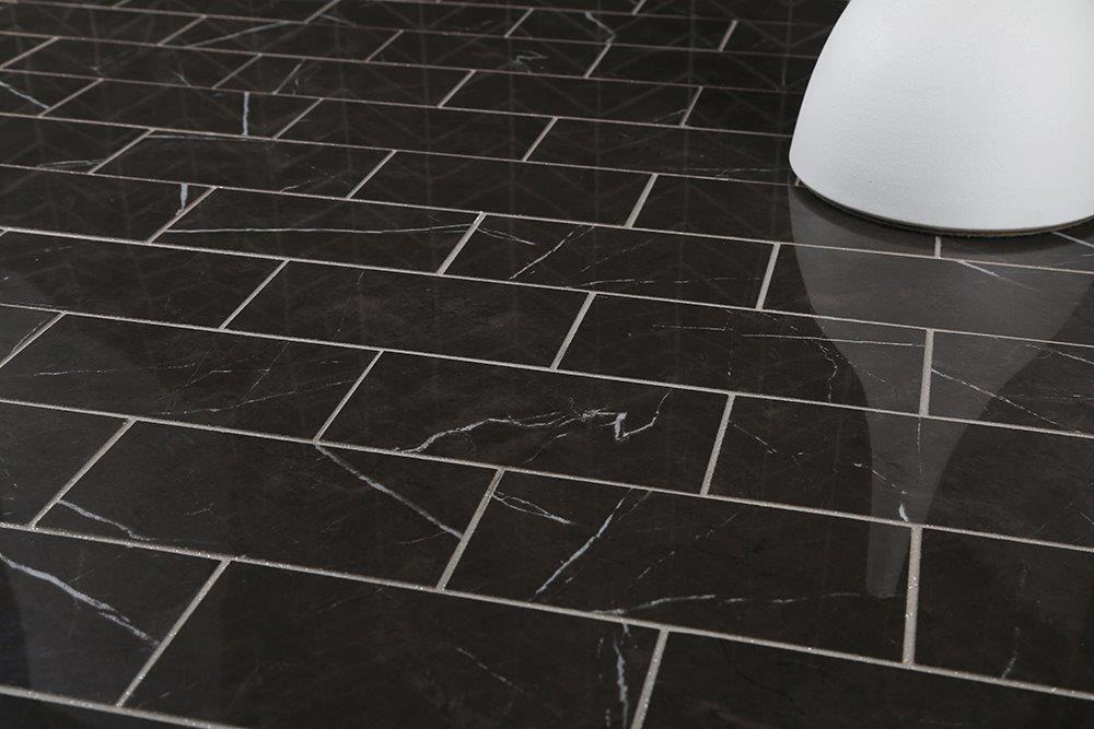 Euromarmo Pietra Grey Brick Porcelain Mosaic in a room setting