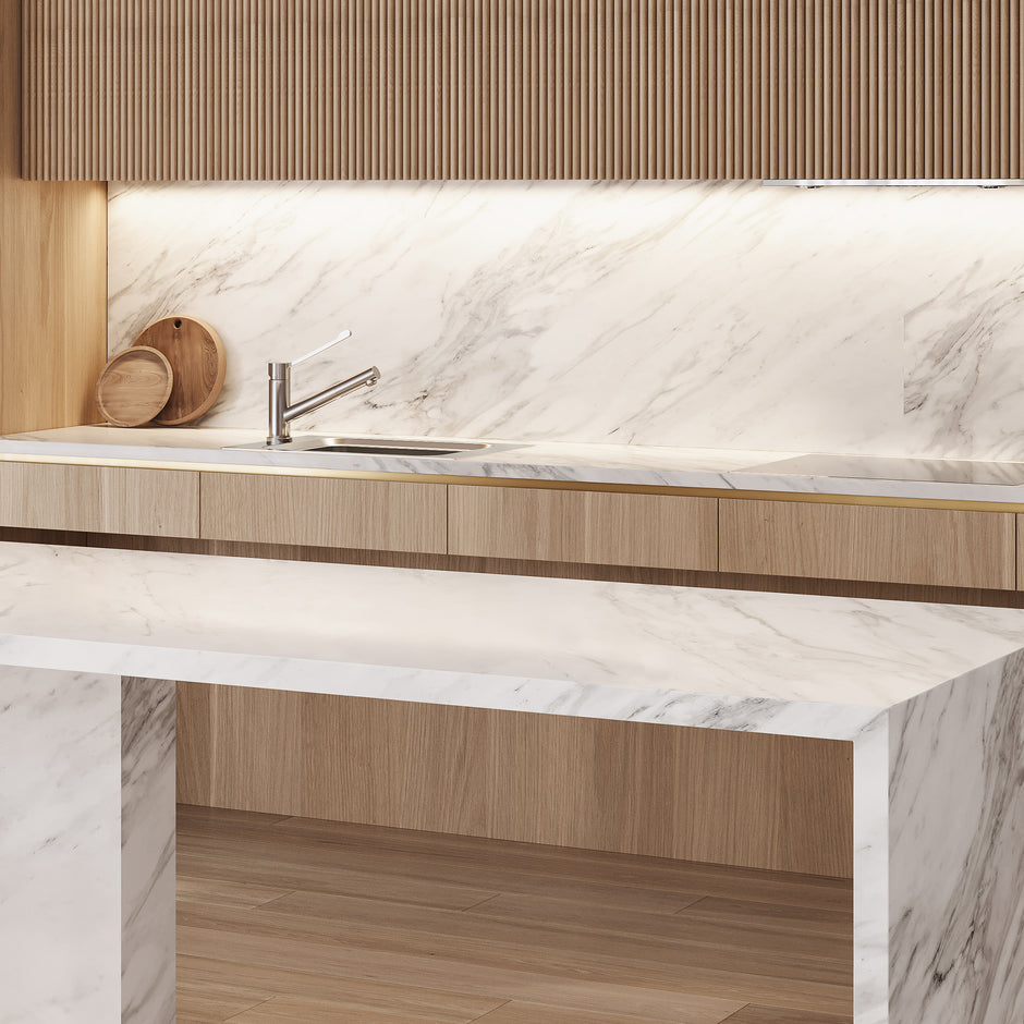 Puro Single Bowl Topmount Care Sink in a styled room