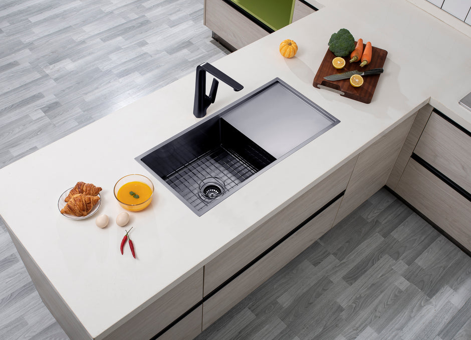 Navona TWM4 Handmade Single Bowl Sink with Drainer 960 x 450 x 230mm Gunmetal Black