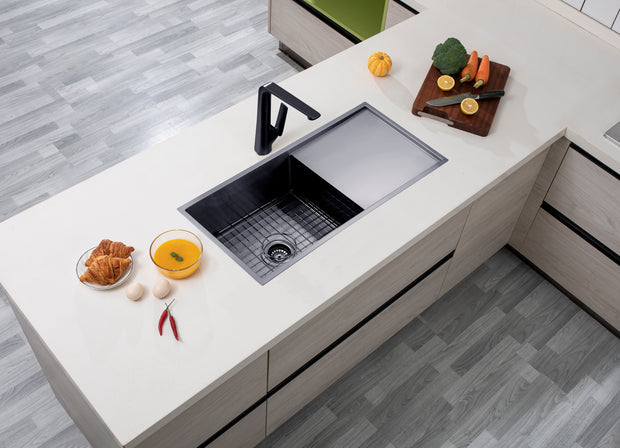 Navona TWM4 Handmade Single Bowl Sink with Drainer 960 x 450 x 230mm Gunmetal Black