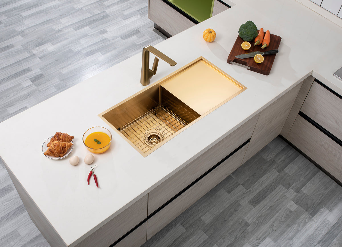 Navona TWM4 Handmade Single Bowl Sink with Drainer 960 x 450 x 230mm Brushed Gold