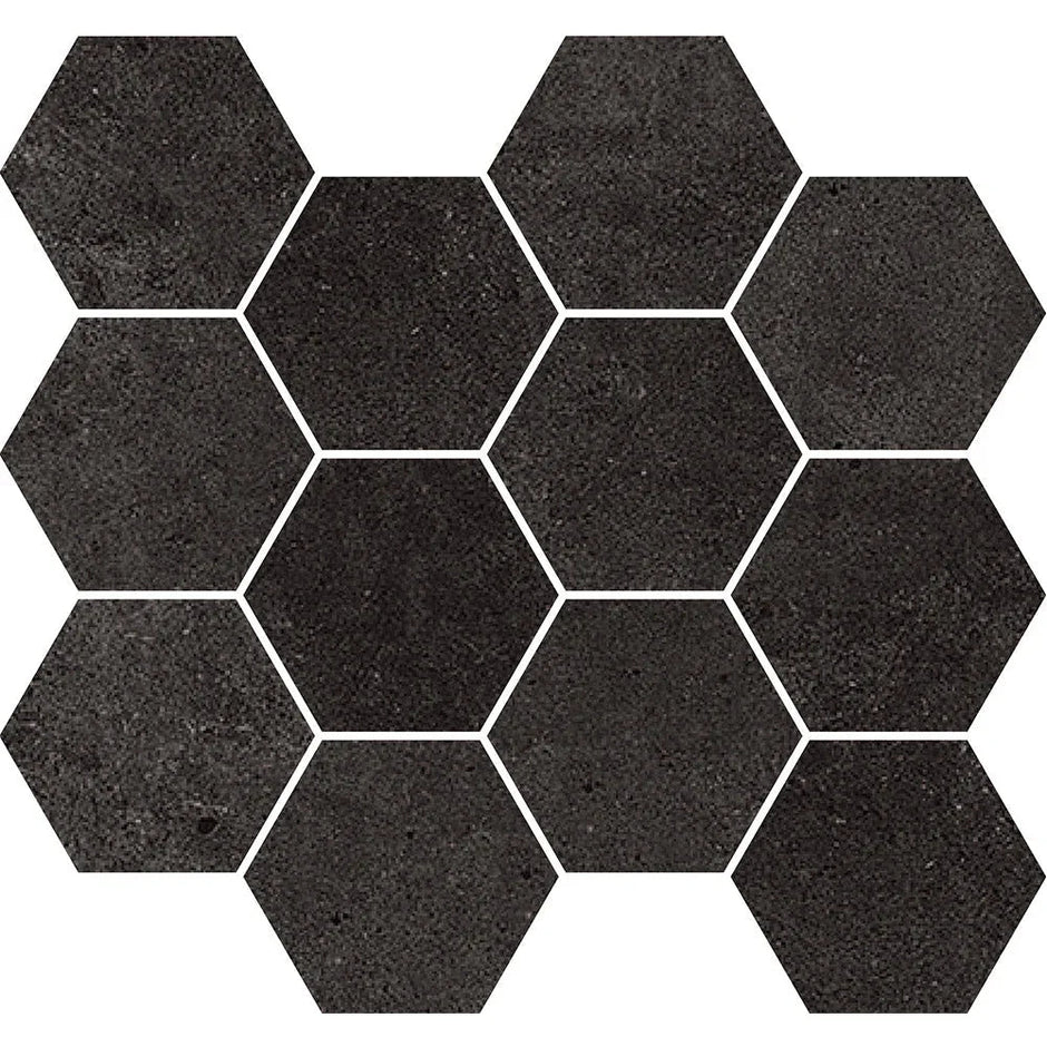 Paradigm Graphite Hexagon Matt Porcelain Mosaic in a room setting