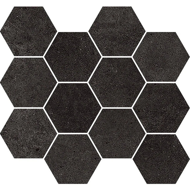 Paradigm Graphite Hexagon Matt Porcelain Mosaic in a room setting