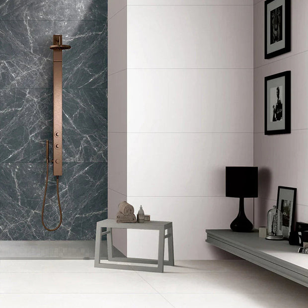 Parklane Bianco Marble Look Porcelain Tiles in a room setting