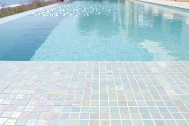 Shimmer Pearl Pool Glass Mosaic in a room setting